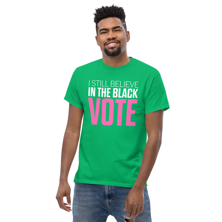 Short Sleeve Tee- I STILL BELIEVE IN THE BLACK VOTE ™ (Pink & White)