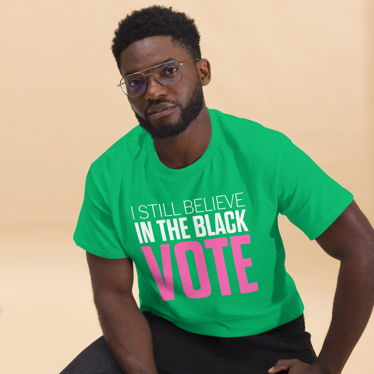 Short Sleeve Tee- I STILL BELIEVE IN THE BLACK VOTE ™ (Pink & White)