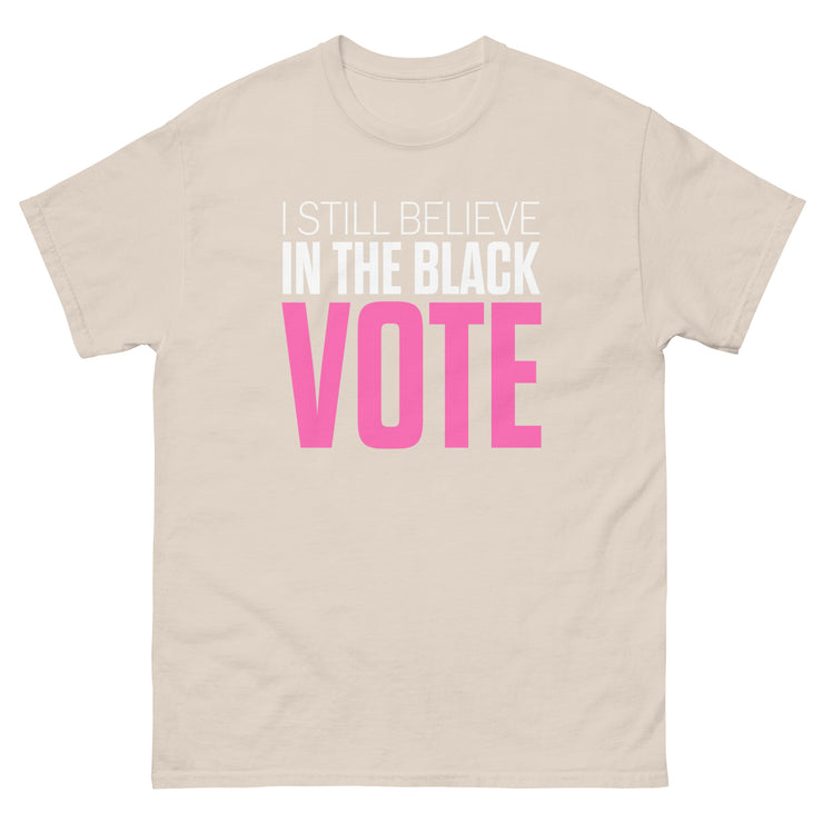 Short Sleeve Tee- I STILL BELIEVE IN THE BLACK VOTE ™ (Pink & White)