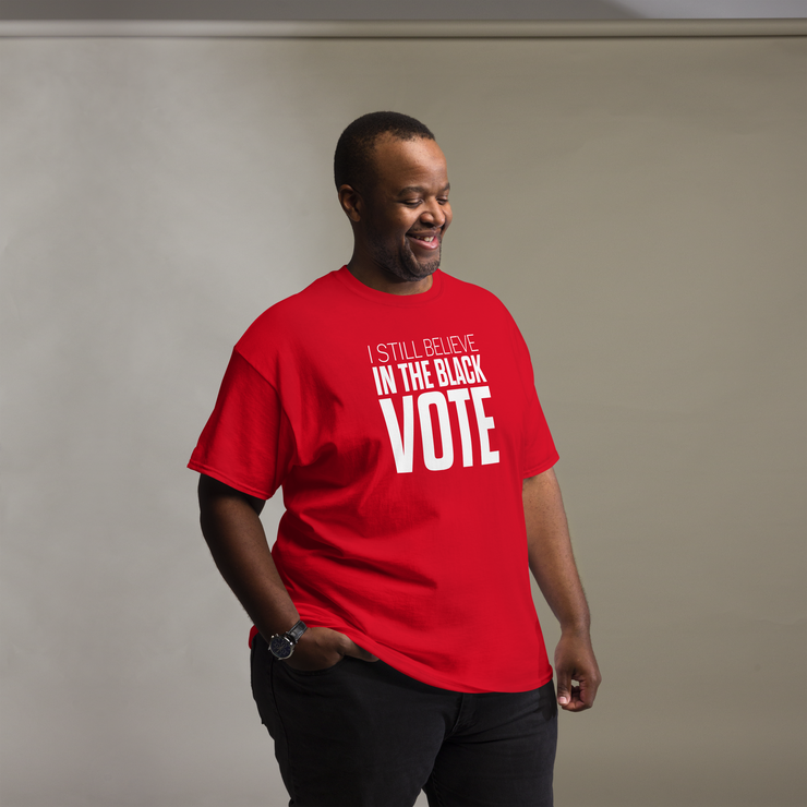 Short Sleeve Tee- I STILL BELIEVE IN THE BLACK VOTE ™ (White & Red)