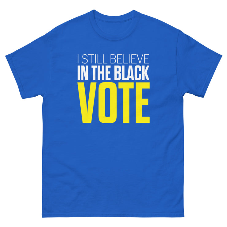 Short Sleeve Tee- I STILL BELIEVE IN THE BLACK VOTE ™ (Royal Blue & Yellow)