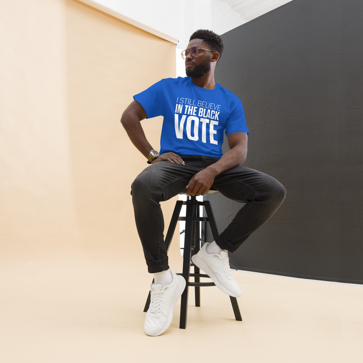 Short Sleeve Tee- I STILL BELIEVE IN THE BLACK VOTE ™ (White & Blue Royal)
