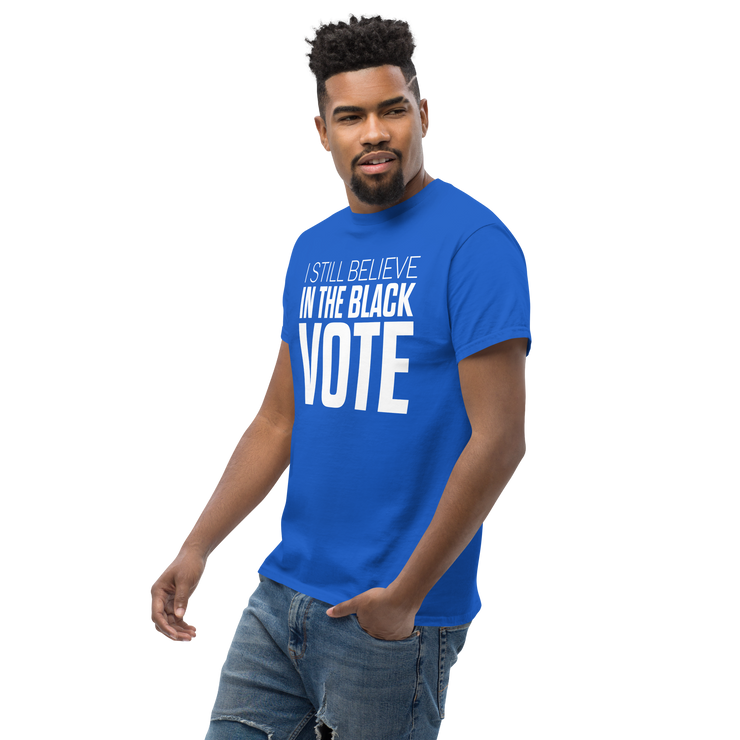 Short Sleeve Tee- I STILL BELIEVE IN THE BLACK VOTE ™ (White & Blue Royal)